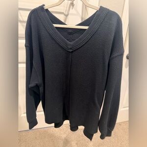 aerie Black Long Sleeve V Neck Sweater